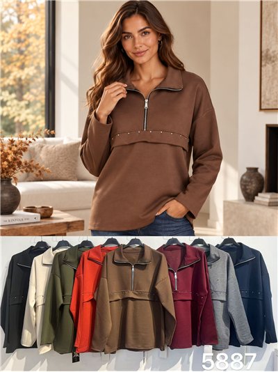 Oversized Sweatshirt mit Reißverschluss und Nieten 2