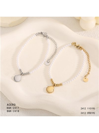 Pulsera de cuentas tipo perla con colgante de concha 2