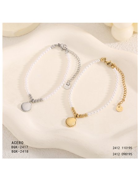 Pulsera de cuentas tipo perla con colgante de concha