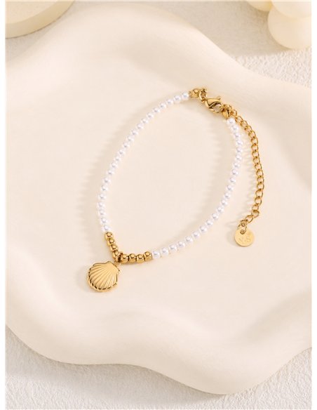 Pulsera de cuentas tipo perla con colgante de concha