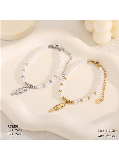Pulsera de cuentas tipo perla con colgante de pez 2