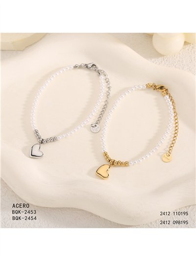 Pulsera de cuentas tipo perla con colgante de corazón 2