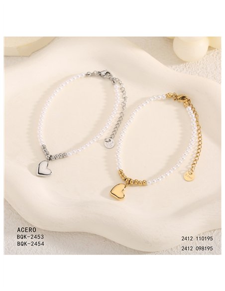 Pulsera de cuentas tipo perla con colgante de corazón