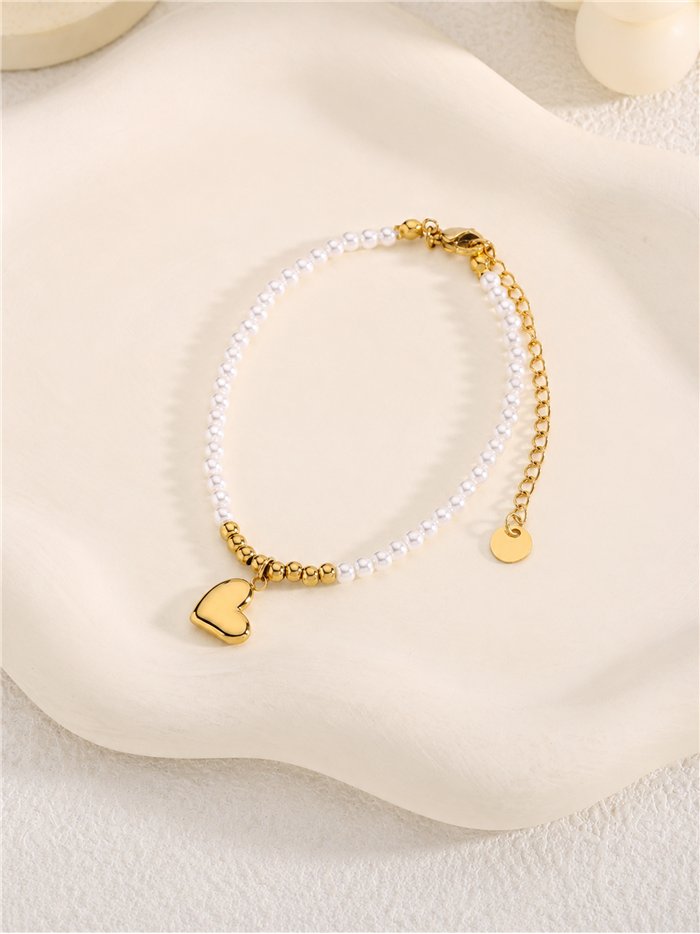 Pulsera de cuentas tipo perla con colgante de corazón