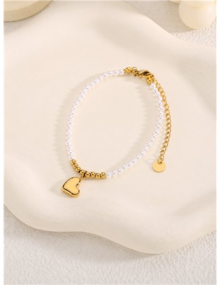 Pulsera de cuentas tipo perla con colgante de corazón