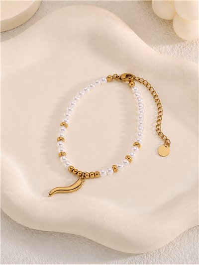 Pulsera de cuentas tipo perla con colgante de guindilla