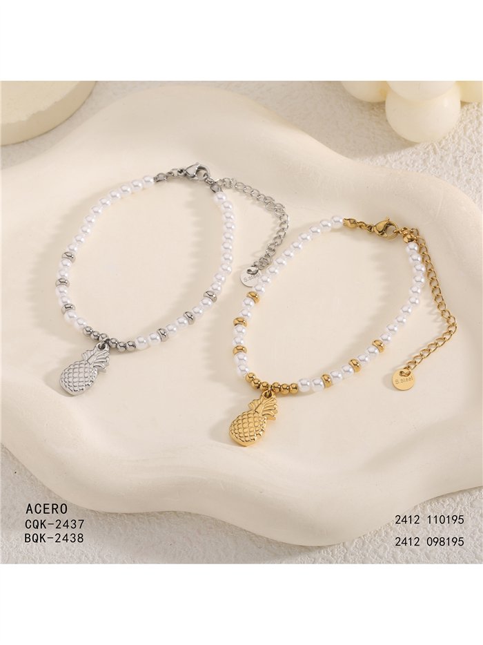 Pulsera de cuentas tipo perla con colgante de piña