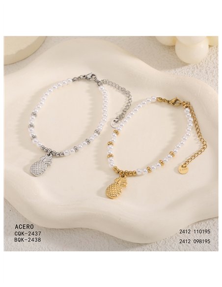 Pulsera de cuentas tipo perla con colgante de piña