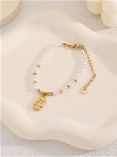 Pulsera de cuentas tipo perla con colgante de piña