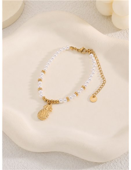 Pulsera de cuentas tipo perla con colgante de piña