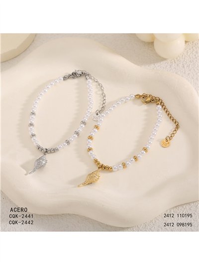 Pulsera de cuentas tipo perla con colgante de caracola marina 2