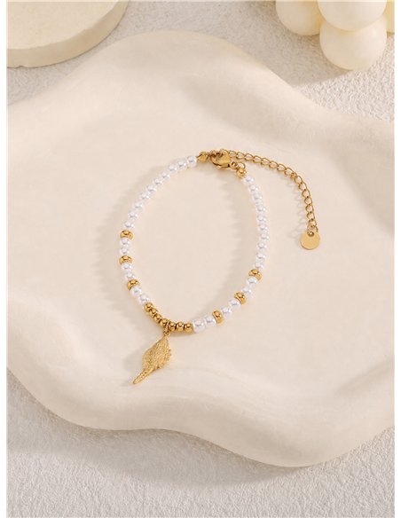 Pulsera de cuentas tipo perla con colgante de caracola marina