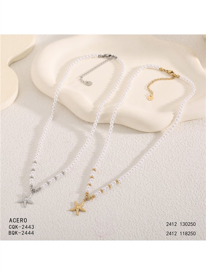 Collier de perles nacrées avec pendentif étoile de mer