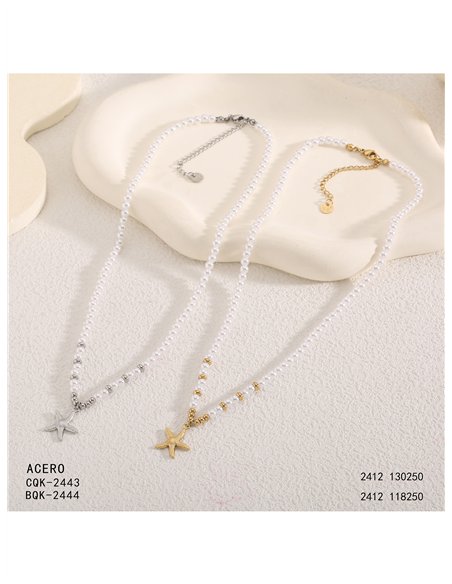 Collier de perles nacrées avec pendentif étoile de mer