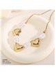 Collier en acier orné de cœurs dorés et de perles blanches effet perle.