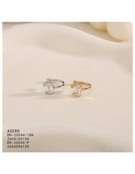 Ear cuff circonita rectangular de acero
