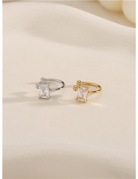 Ear cuff circonita rectangular de acero