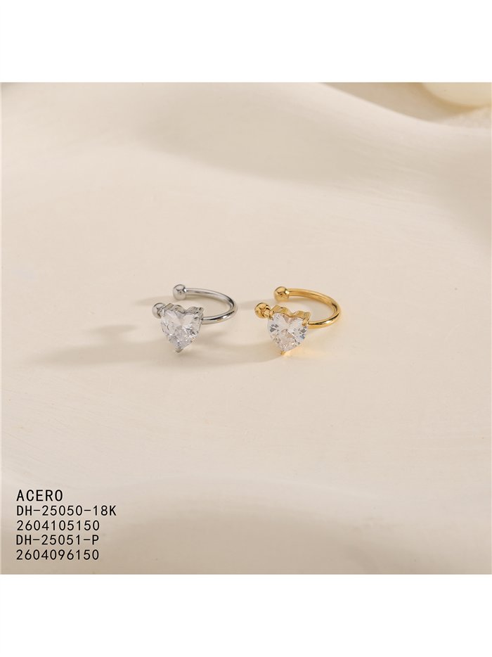 Ear cuff circonita corazón de acero