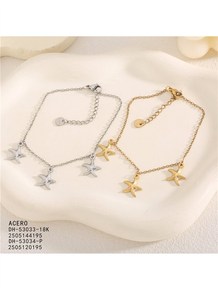Pulsera triple estrella de mar de acero