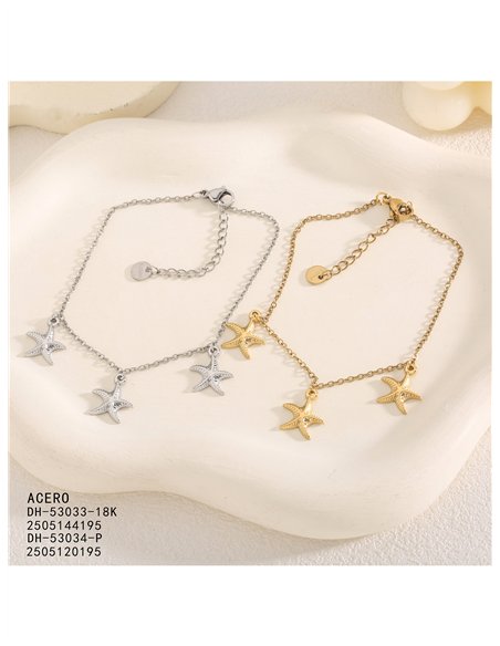Pulsera triple estrella de mar de acero