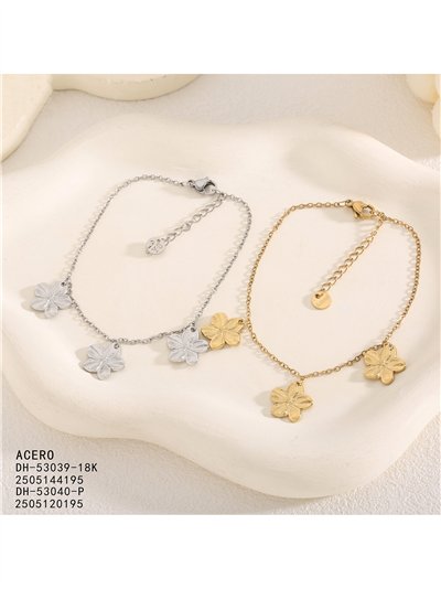 Pulsera triple flor de acero 2