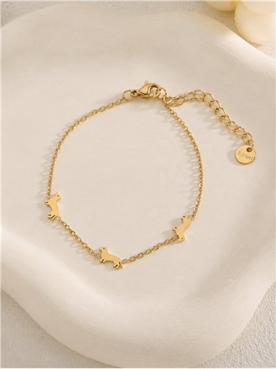 Pulsera triple perro salchicha de acero