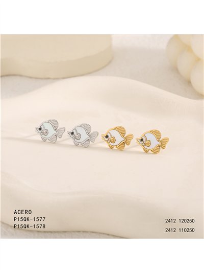 Boucles d'oreilles en forme de poisson, émail blanc 2