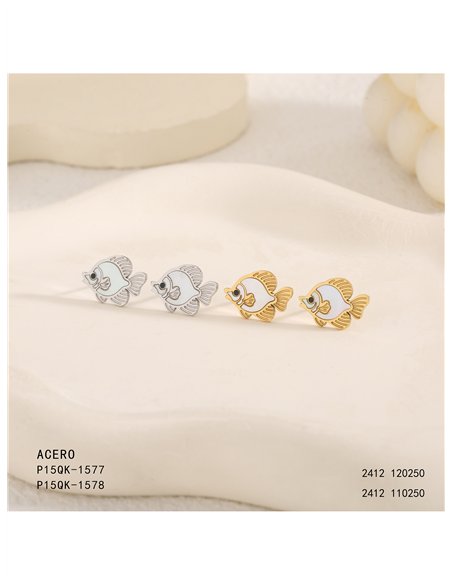 Boucles d'oreilles en forme de poisson, émail blanc