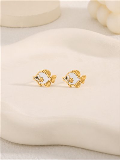 Boucles d'oreilles en forme de poisson, émail blanc