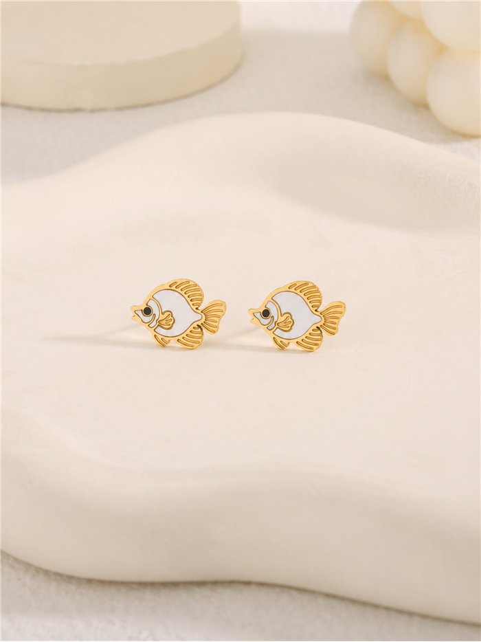 Boucles d'oreilles en forme de poisson, émail blanc