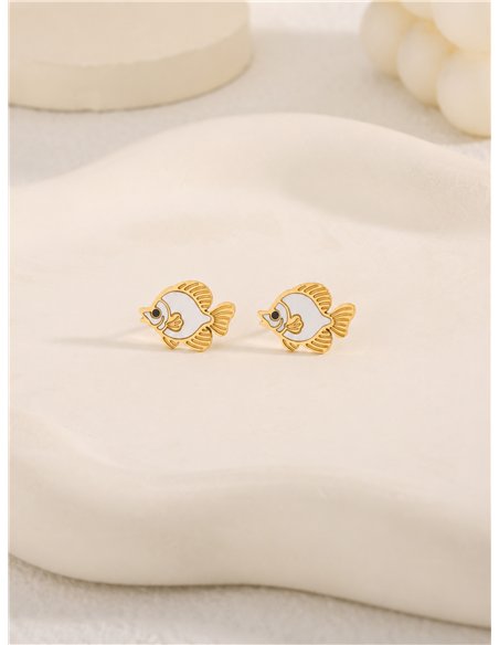 Boucles d'oreilles en forme de poisson, émail blanc