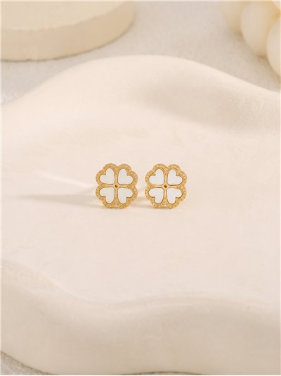 Boucles d'oreilles trèfle à quatre feuilles en émail blanc
