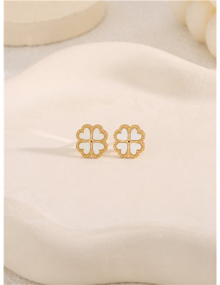 Boucles d'oreilles trèfle à quatre feuilles en émail blanc