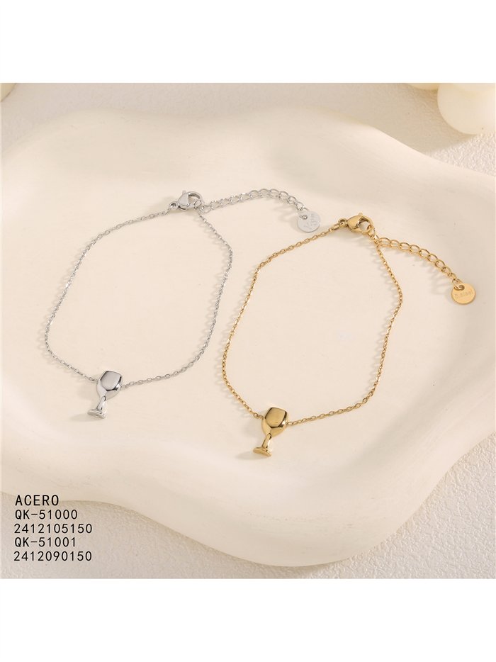 Pulsera de cadena fina de acero con colgante de copa