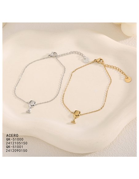 Pulsera de cadena fina de acero con colgante de copa