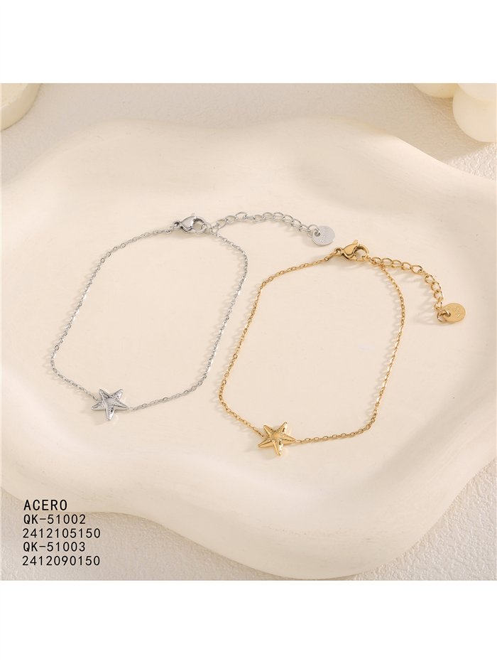 Pulseira de corrente de aço fina com pingente de estrela