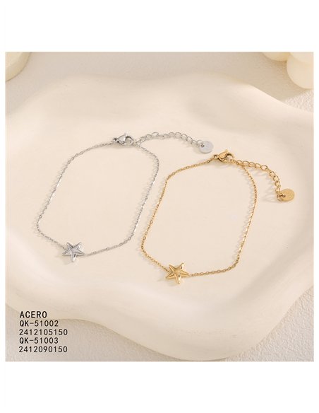 Pulseira de corrente de aço fina com pingente de estrela