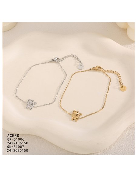 Pulsera de cadena fina de acero con colgante de gato
