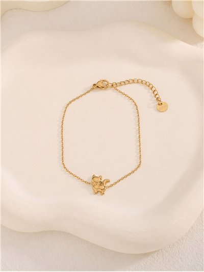 Pulsera de cadena fina de acero con colgante de gato