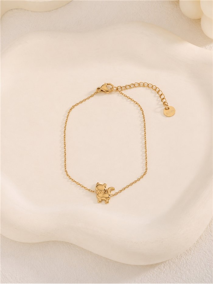 Pulsera de cadena fina de acero con colgante de gato