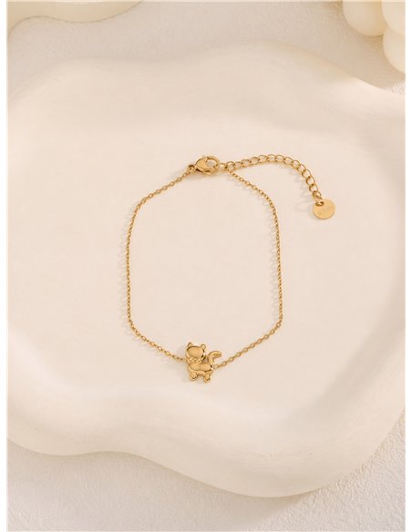 Pulsera de cadena fina de acero con colgante de gato