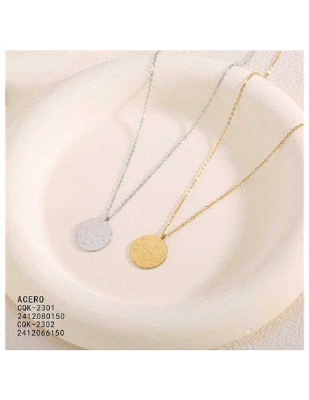 collier médaillon rond en acier