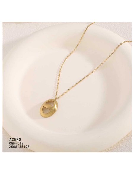Collier médaillon ovale ajouré à finition satinée en acier