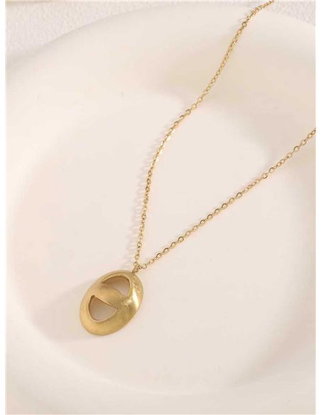 Collier médaillon ovale ajouré à finition satinée en acier