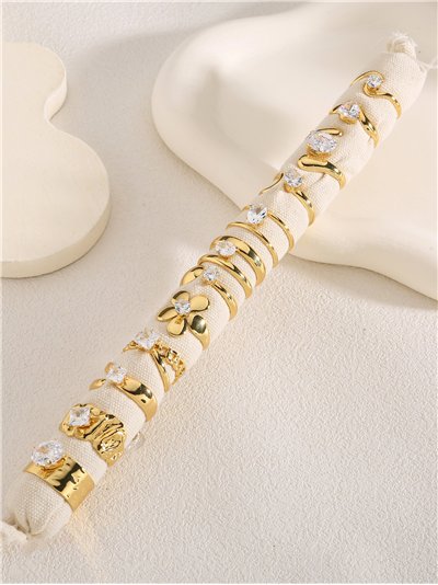 Packung mit 12 floralen Ringen mit Zirkonia und Präsentationsständer