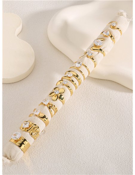 Packung mit 12 floralen Ringen mit Zirkonia und Präsentationsständer