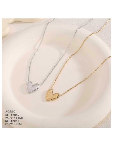 Collier cœur en acier texturé
