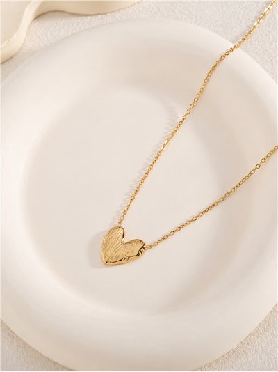 Collier cœur en acier texturé