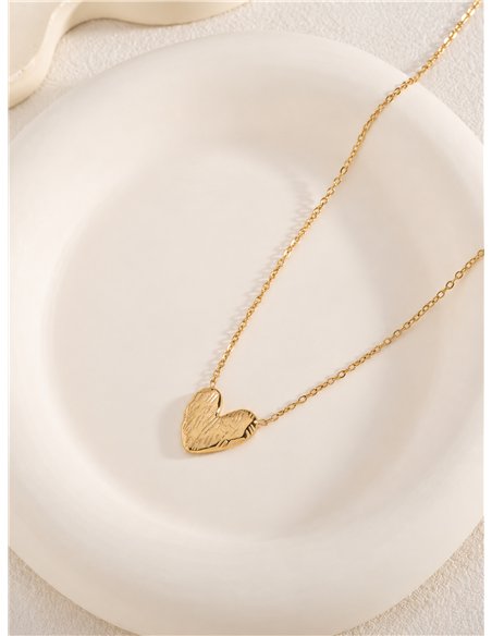 Collier cœur en acier texturé