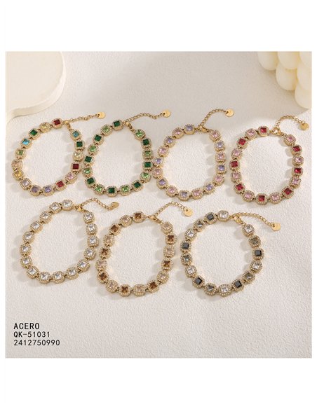 Pulsera de cristales cuadrados con strass